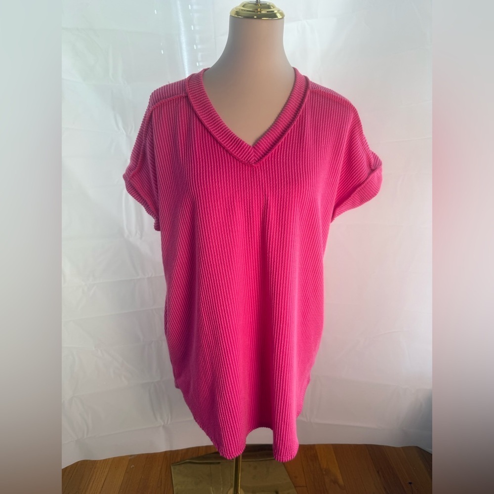 HEIMISH USA Pink Cuffed Sleeve Boxy T-Shirt